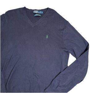 Polo Ralph Lauren Sweater Men's L 100% Pima Cotton V-Neck Navy Blue